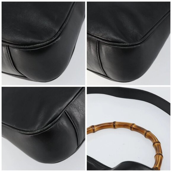 GUCCI Bamboo Hand Bag Leather 2way Black Gold - Picture 12 of 16